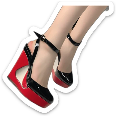 Platform wedges black louboutin sandal patent sticker