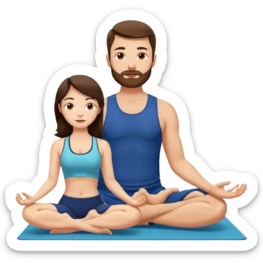 scottish man with stubble, brunette woman doing yoga sticker