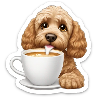 Cockapoo drinking cappuccino sticker