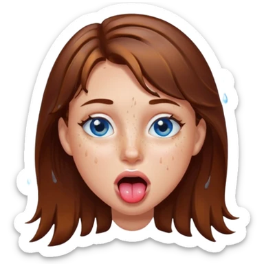 Girl with brown hair, blue eyes, a wet face and her tongue out sticker