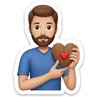 Man with brown hair & beard holding heart in his Arm sticker
