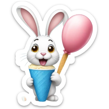 A rabbit eating ice cream with a balloon in hand sticker
