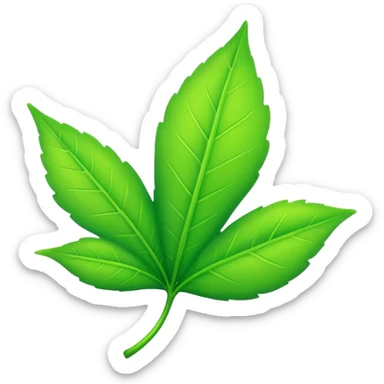 A single neon green leaf emoji, iPhone emoji style, glossy and smooth, cartoonish, vibrant neon green color, high detail, simple and cute design, isolated on white background, centered composition


 sticker