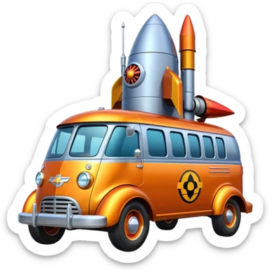Heroic SuperBug hot rod Ron’s superminator futuristic rocket-powered tall robot Chevy delivery van (motto: bug out rocket Bombing creepy bugs is fun) sticker