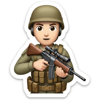 An icon representing a first-person shooter, inspired by Call of Duty. The design shows hands holding a rifle at the bottom of the screen, with enemies in the background and a detailed landscape. The action is intense, with gunfire and dynamic movement. Transparent background. sticker