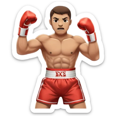An icon showcasing a boxer in the ring, fists raised and ready for action. The background features a boxing arena with bright lights, a cheering crowd, and the ropes of the ring. The boxer's intense focus and powerful stance highlight the strength and determination of the sport.  sticker