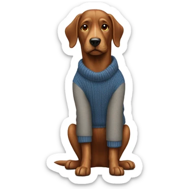 Brown dog with a grey sweater blue jeans and red boots sticker