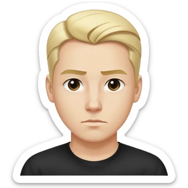 nam 25 tuổi, tóc màu vàng vuốt ngược, da trắng, mặt ngầu, áo màu đen, nửa thân trên sticker