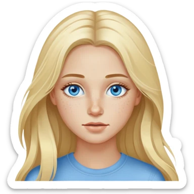 Blond model, with blue eyes, long hair , with freckles under her eyes sticker