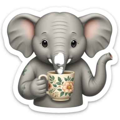 elephant with tea cup sticker