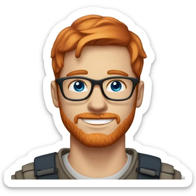 30 years old, male, red hair, glasses, blue eyes, light complexion, no beard or mustache sticker