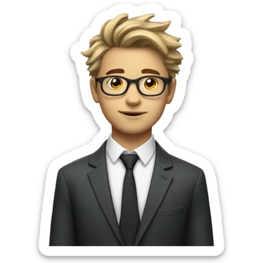 Interesting smart teen boy in suit with glasses and cool hair sticker
