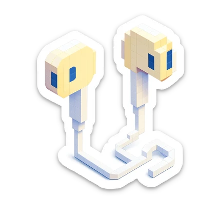 white Apple EarPods, isometric view, voxel style sticker
