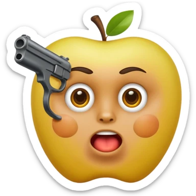 Hazme una carita redonda  amarilla de Apple con una pistola dentro de la boca sticker