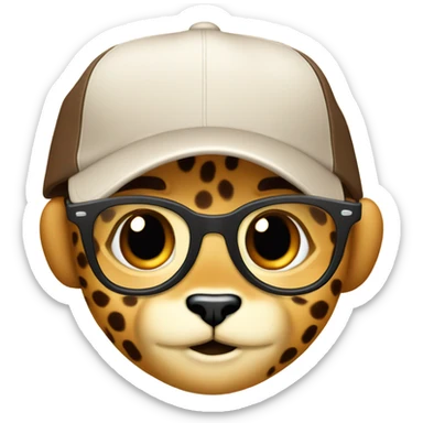 baby cheeta with a backwards brown baseball cap, brown-lens glasses sticker