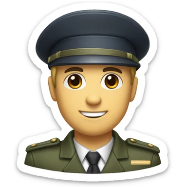 I want to create a character with a commander profile, wearing a military cap, with a happy appearance, well dressed and with a transparent background. sticker