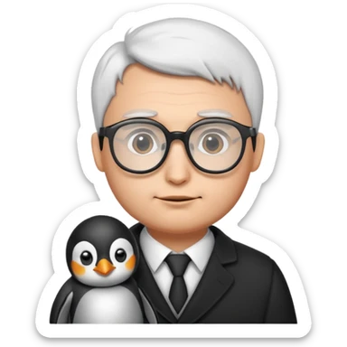 penguin holding a man with classes and not much hair  sticker