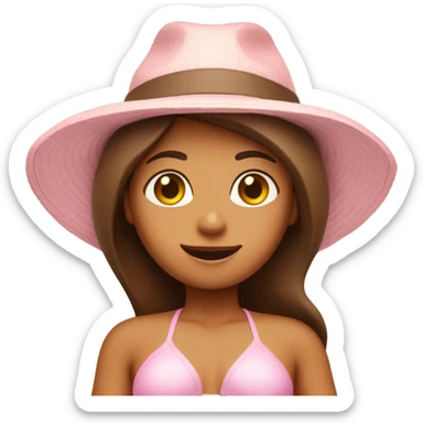 woman with brown beautiful straight hair with a sun hat in a light pink bikini  sticker