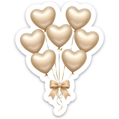 pearl-colored bow and 6 beige  aesthetic heart-shaped balloons sticker