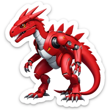  Cool Edgy Futuristic Red Digimon-Fakemon-Guilmon-Velociraptor-Dragon-Mecha full body sticker
