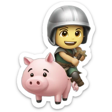 a boy riding a pig and holding a sword on the Great Wall sticker