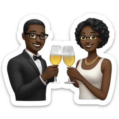 black couple toasting glasses sticker