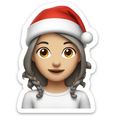 Girl with grey and brown hair in Santa hat sticker