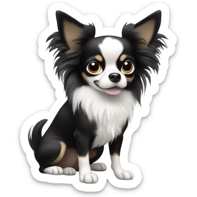 fully black and white long haired chihuahua  sticker