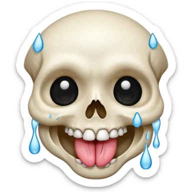 crying skull with tears, a smile and tongue sticking out  sticker