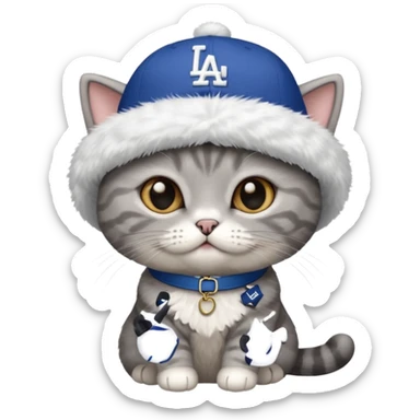 Can you make a gray British short cat wearing a LA dodger hat? sticker