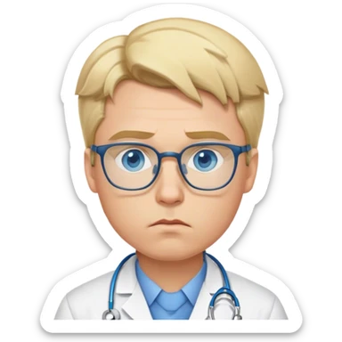 Young male doctor with blonde hair, blue eyes, glasses, pouting sticker