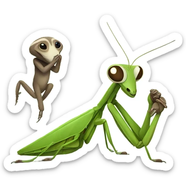 Praying mantis with a sloth sticker