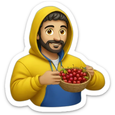 Armenian men in yellow hoodie eating cherries sticker