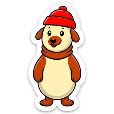 cartoon sausage wearing Soviet ushanka hat with red star sticker