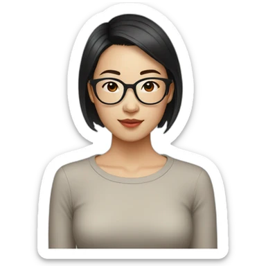 26 year old asian woman with short black hair and rectangle glasses sticker