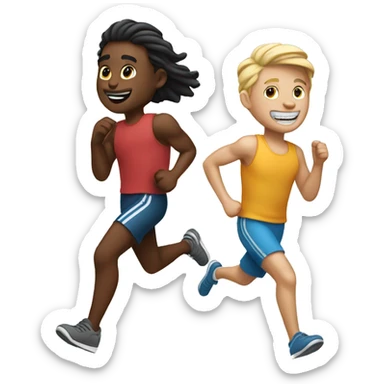 two white friends running together sticker