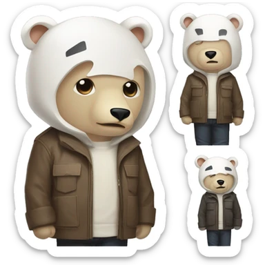 make a marvel character with voulverin theme colors and style, that looks like jason bourne movies with matt damon, but the character is a polar bear with detective jacket, and a hat, and a bear face and write JSON Bjorn with marvel font. use warm colors sticker