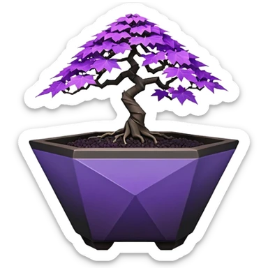  small short black bonsai pot plant purple shingu maple with triangular angular faceted asymmetrical originally shaped body  sticker