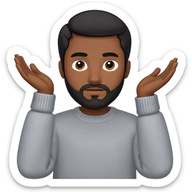 Un hombre de piel morena y pelo negro con barba y cejas grandes y un jersey gris sticker