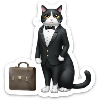 Tuxedo cat in a suit with briefcase sticker