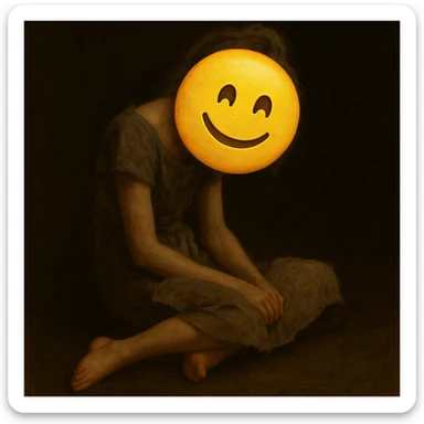 Replace the girl's face with a classic yellow emoji face, keeping the rest of the image and mood unchanged. The style should resemble a classic yellow emoji face. sticker