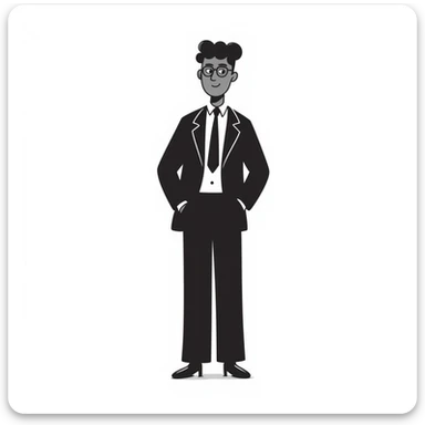 a dark-skinned man in a suit with glasses, full-length sticker