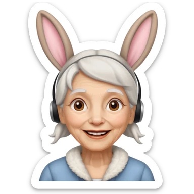 old woman with bunny ears sticker