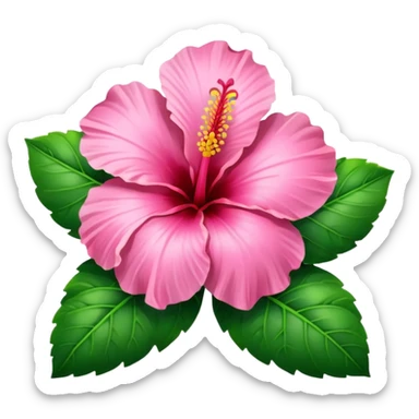 Pink Hibiscus heart with green leaves sticker
