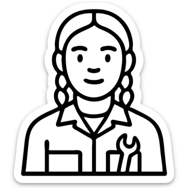 A 40-year-old Latina woman car mechanic with light brown skin, wearing black mechanic uniform, with two braids pulled back from her head sticker