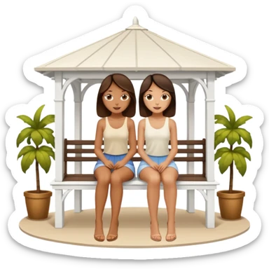 Two brunette women sitting on a white gazebo sticker