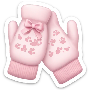 pale pink mittens with paw print and pale pink bow sticker