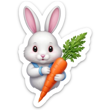 A white and pink bunny holding a carrot  sticker