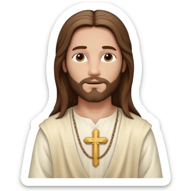 Jesus, Son of God from Gods and Goddesses with long brown hair, cream outfit sticker