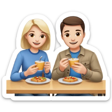 A woman and a man are eating in a cafe sticker